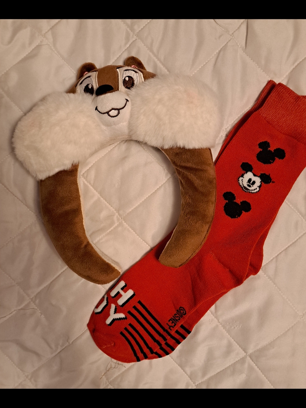 Kids Plush Chipmunk Ear Headband with Red Mickey Socks New
